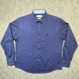 Pringle of Scotland Button Down Shirt Mens XL Blue Geometric Long Sleeve